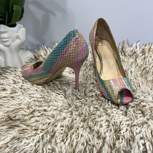 Multi-color heels 3 inch snake skin look